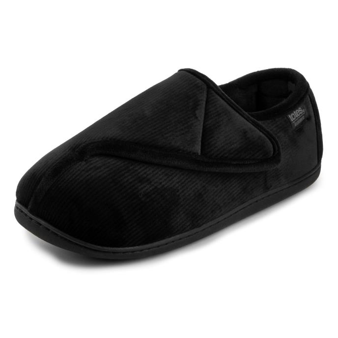 Isotoner Mens Velour Closed Back Slipper With Velcro Opening Black Extra Image 2